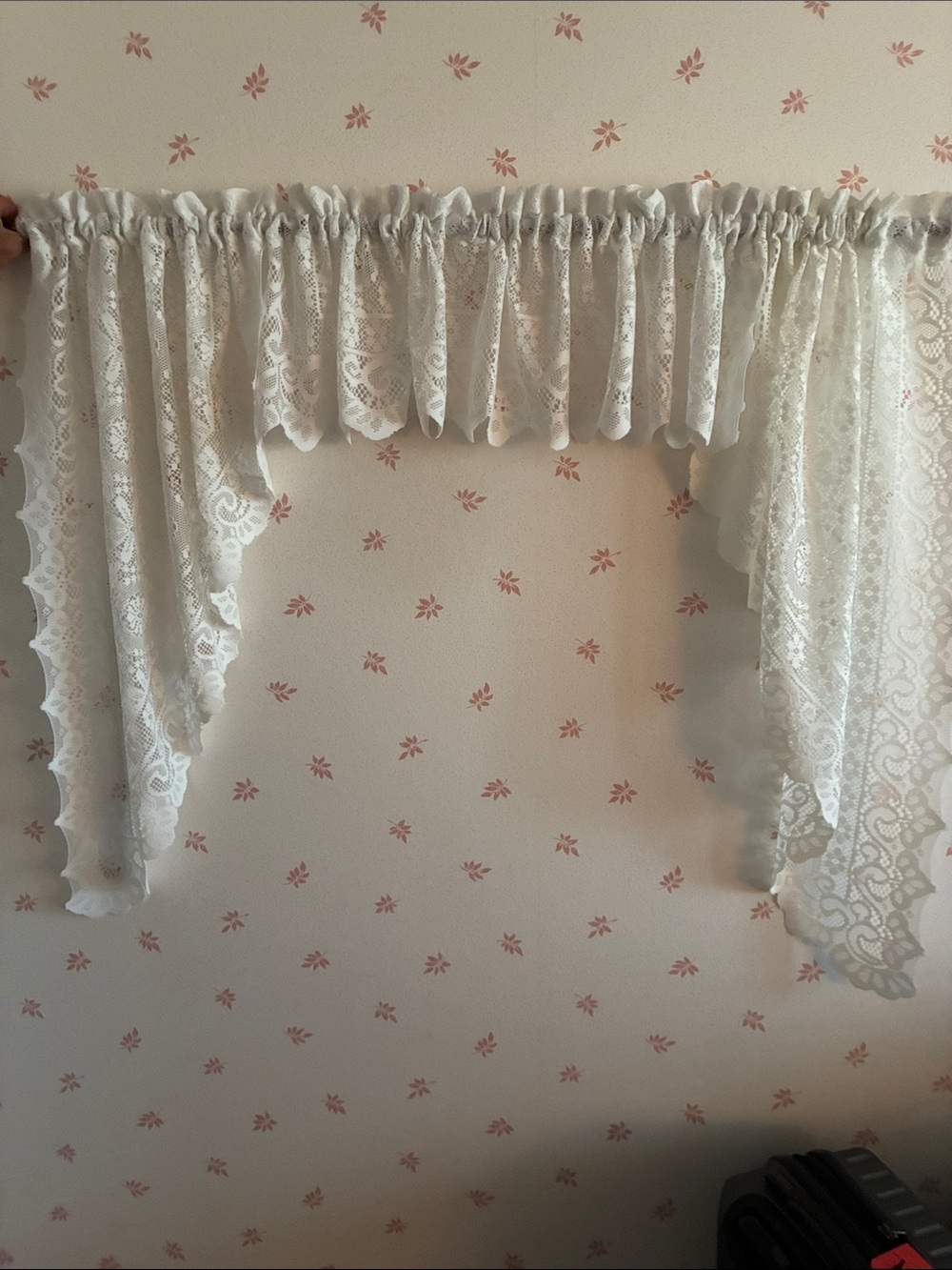 Vintage Old World Style Swag and Valance Curtain set White Crochet Lace